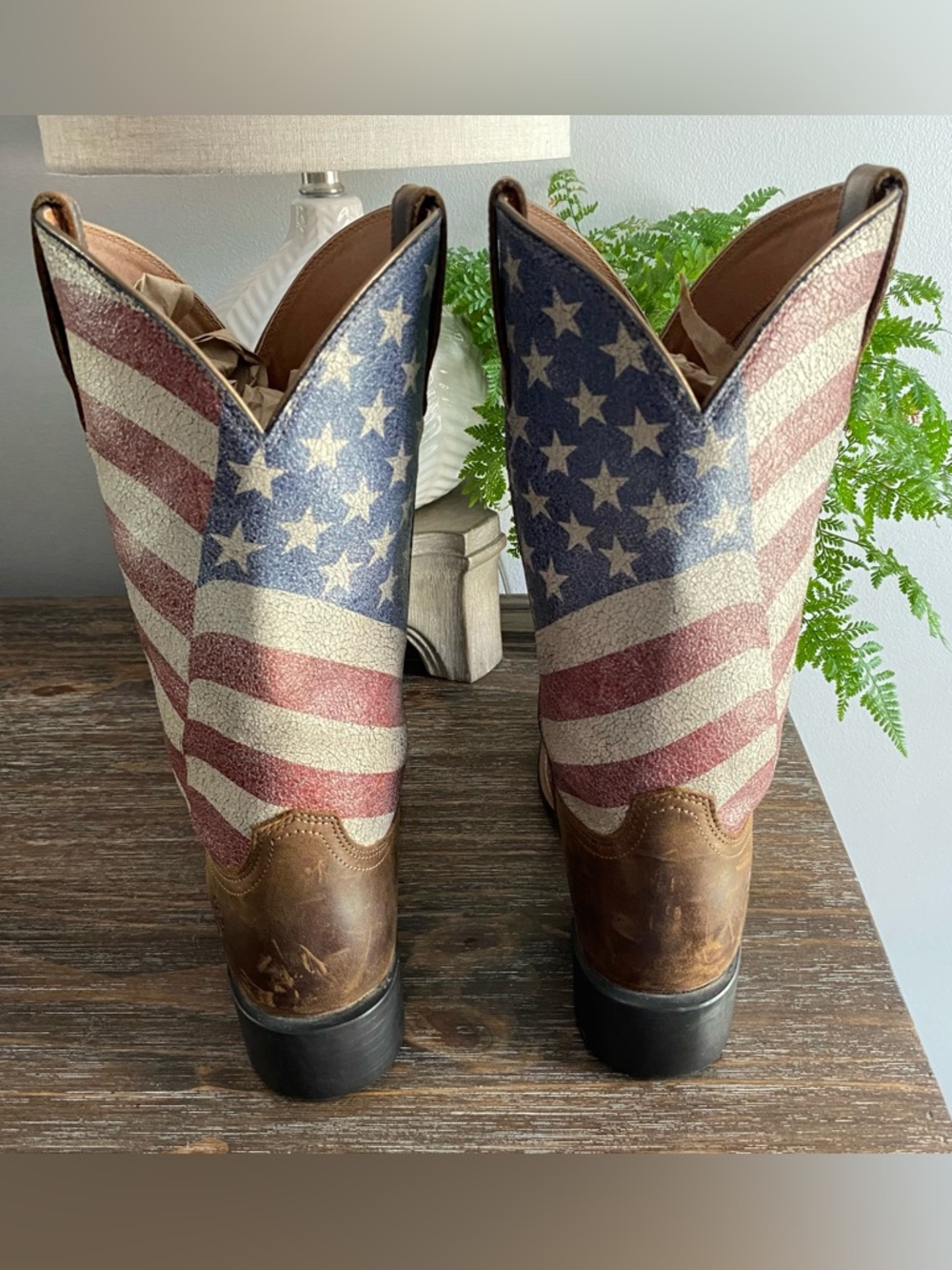 Ariat Level Up Patriot Leather Western Cowgirl Cowboy Boots American Flag 6.5B - Picture 11 of 14